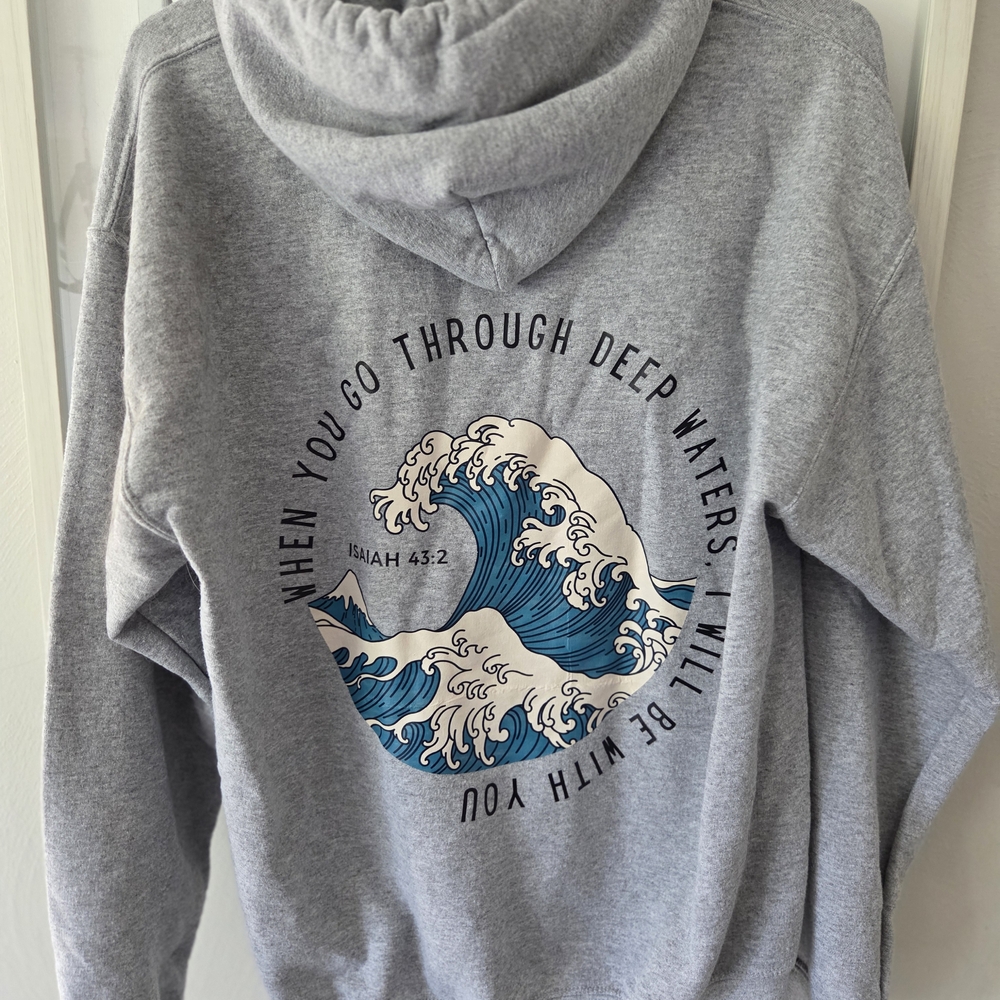 Gray Graphic Hoodie With Scripture